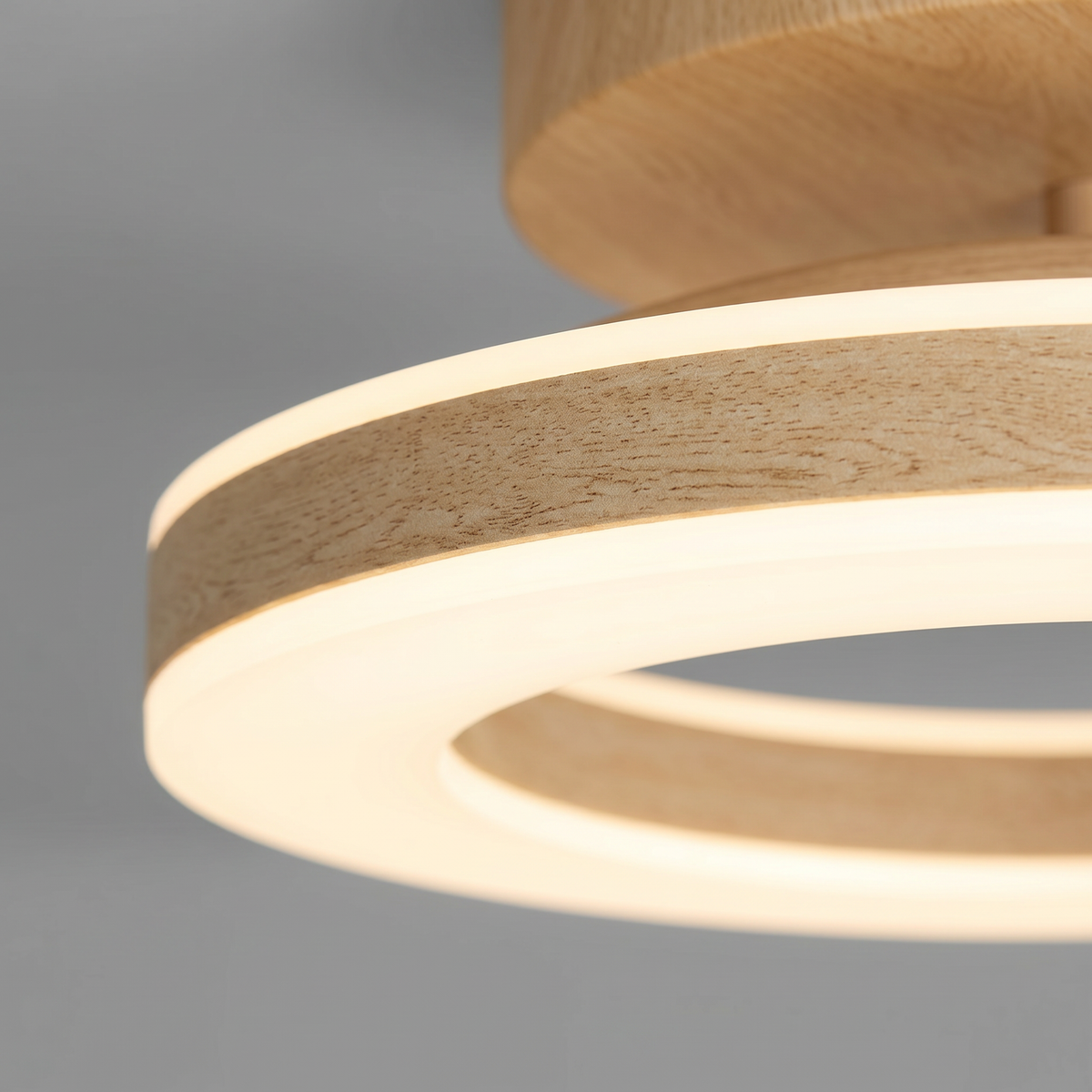 LED Ring Semi-Flush Ceiling Light with Wood-Effect Trim