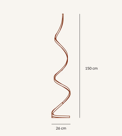 Spiral floor lamp dimensions: 150 cm height and 26 cm base