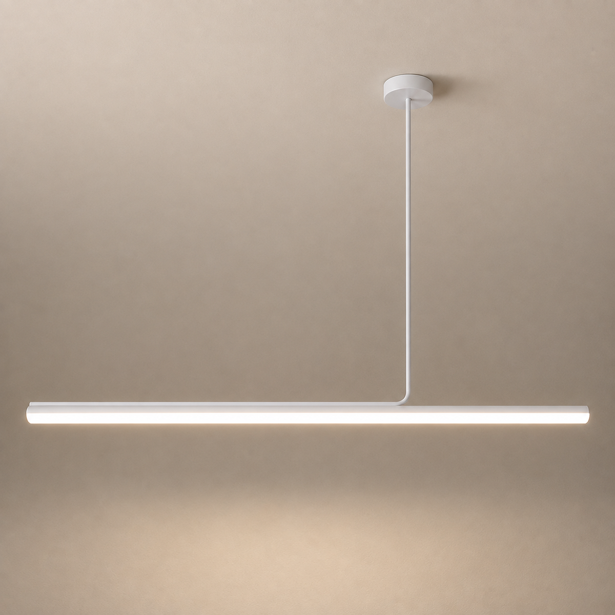 White 100cm linear LED pendant light with asymmetric bar