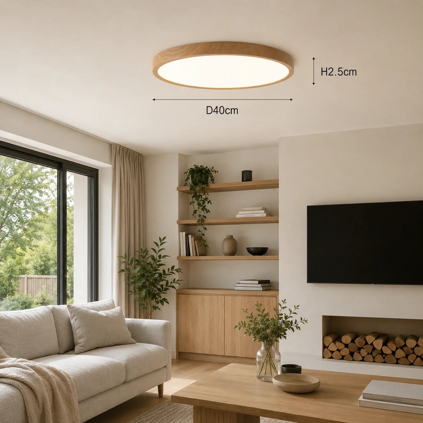 Modern LED Flush Mount Ceiling Light with Wood Grain Finish