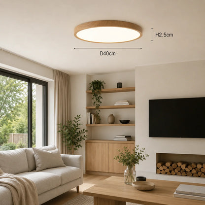 Modern LED Flush Mount Ceiling Light with Wood Grain Finish