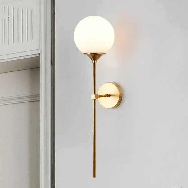 Opal globe wall sconce beside a doorway