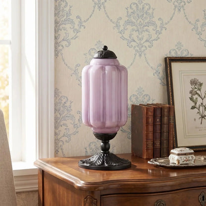Lavender glass table lamp with black base
