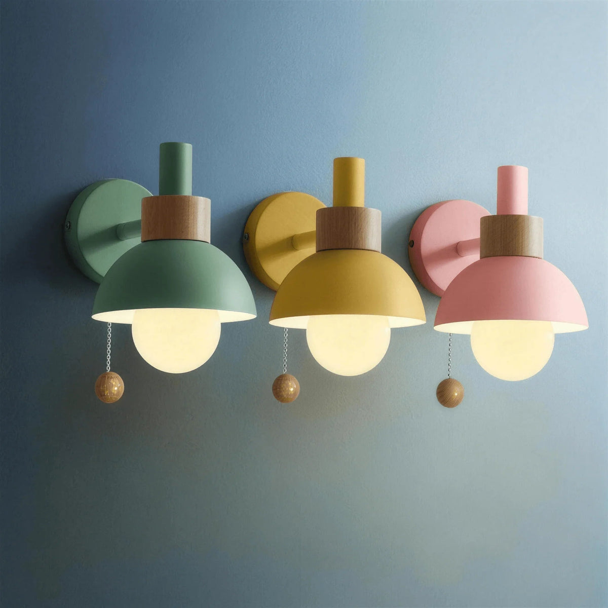 Green, yellow and pink Macaron globe wall lights