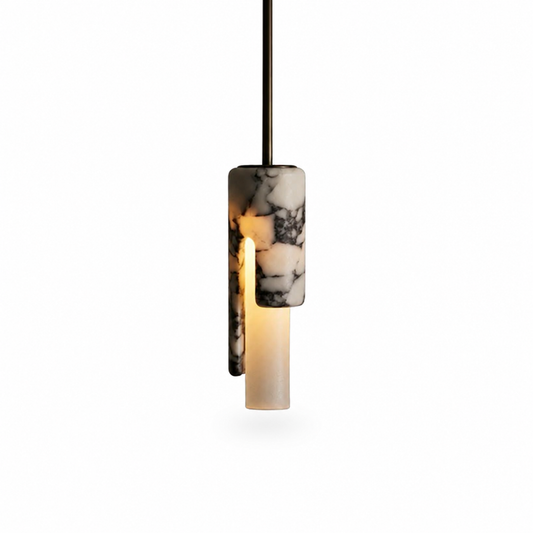 Marble-patterned cylinder LED pendant light