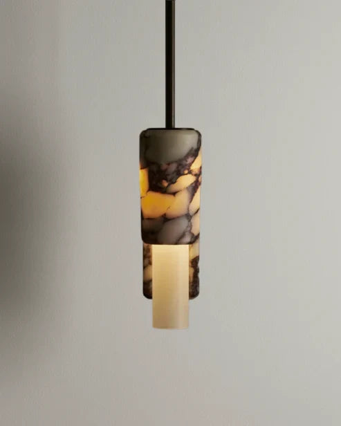 Illuminated marble-style cylinder pendant