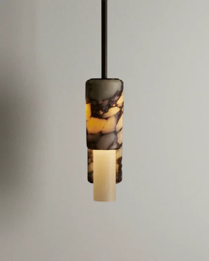 Illuminated marble-style cylinder pendant