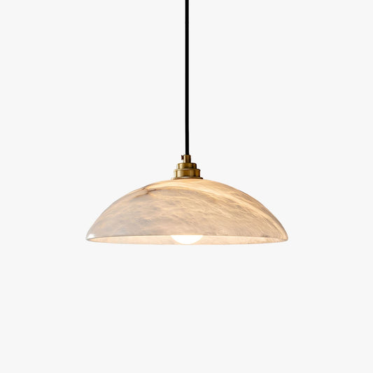 Marble dome pendant light with copper fitting and dark cable