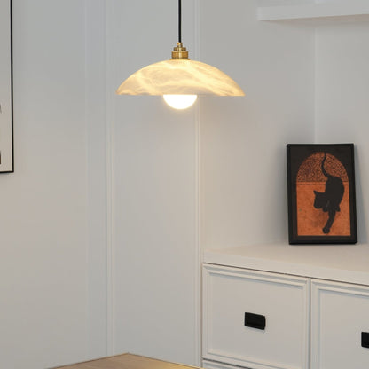Illuminated marble pendant with dark suspension cable