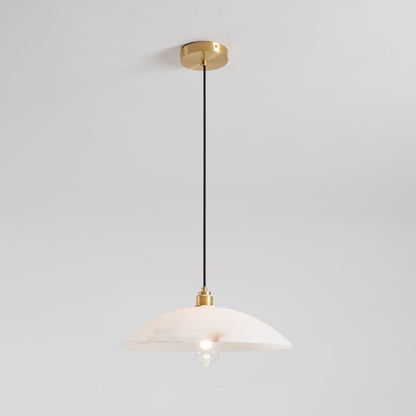 Marble dome pendant illuminated on a dark cable