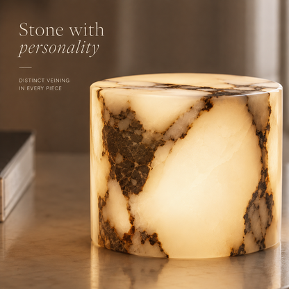 Close-up of glowing natural marble and dark veining