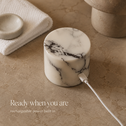 Marble touch lamp connected to a charging cable