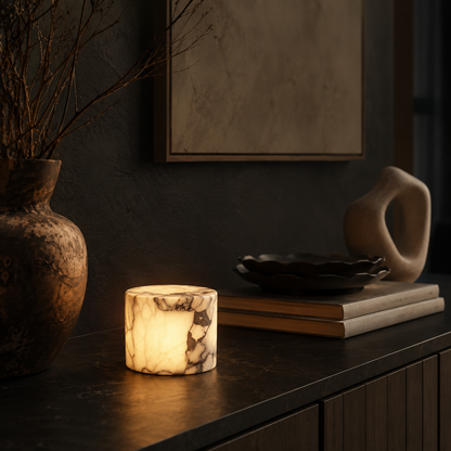Warm marble light on a sideboard