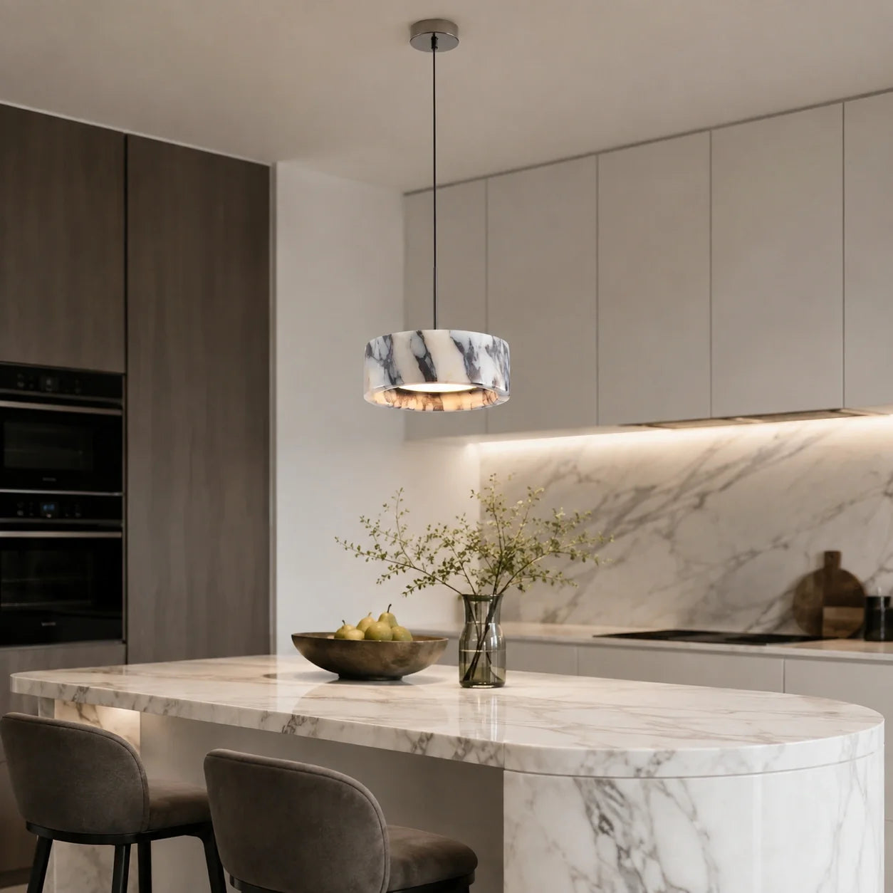 Natural Stone Round Pendant Light with Integrated LED