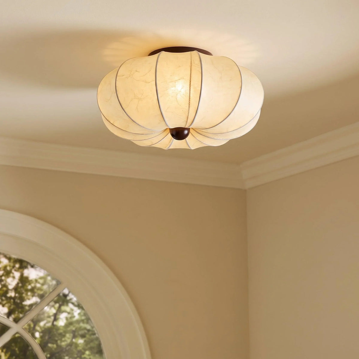 Silk ceiling light with rounded petal-like sections