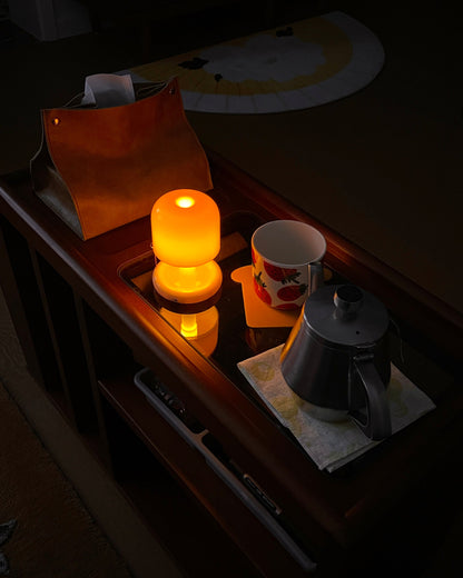 Mini mushroom table lamp with rounded base and warm LED glow 14