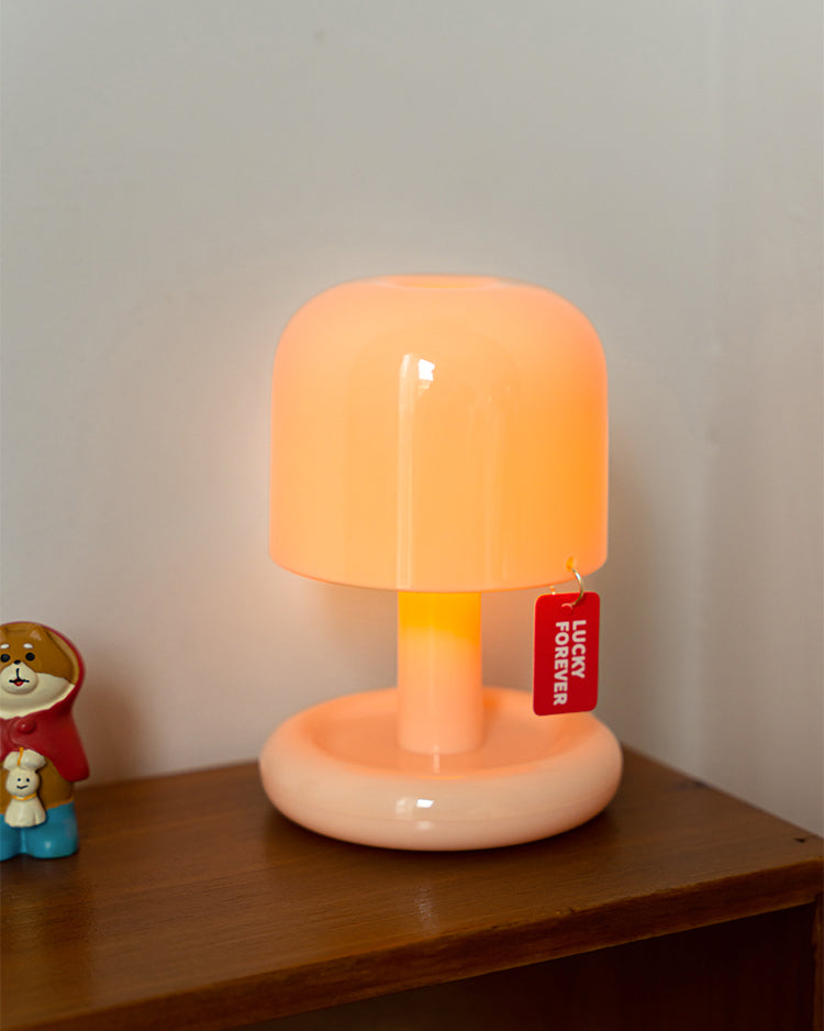 Mini mushroom table lamp with rounded base and warm LED glow 19