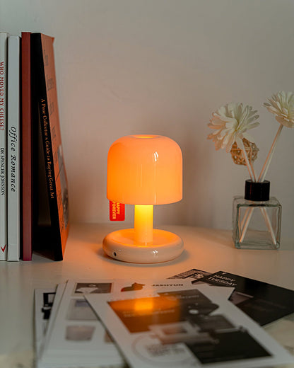 Mini mushroom table lamp with rounded base and warm LED glow 21