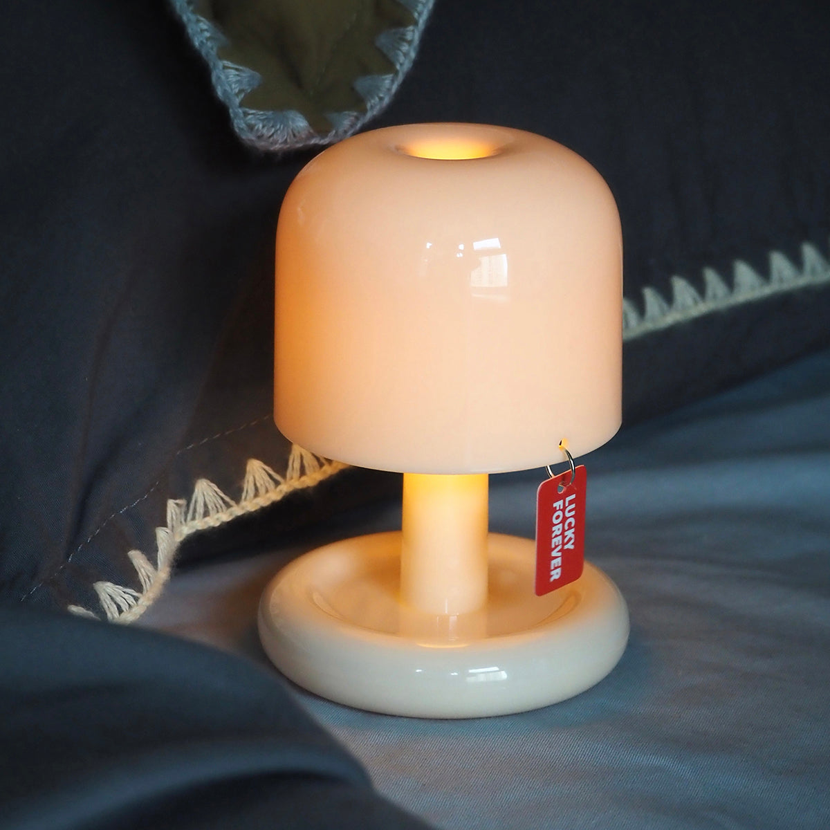 Mini mushroom table lamp with rounded base and warm LED glow 23