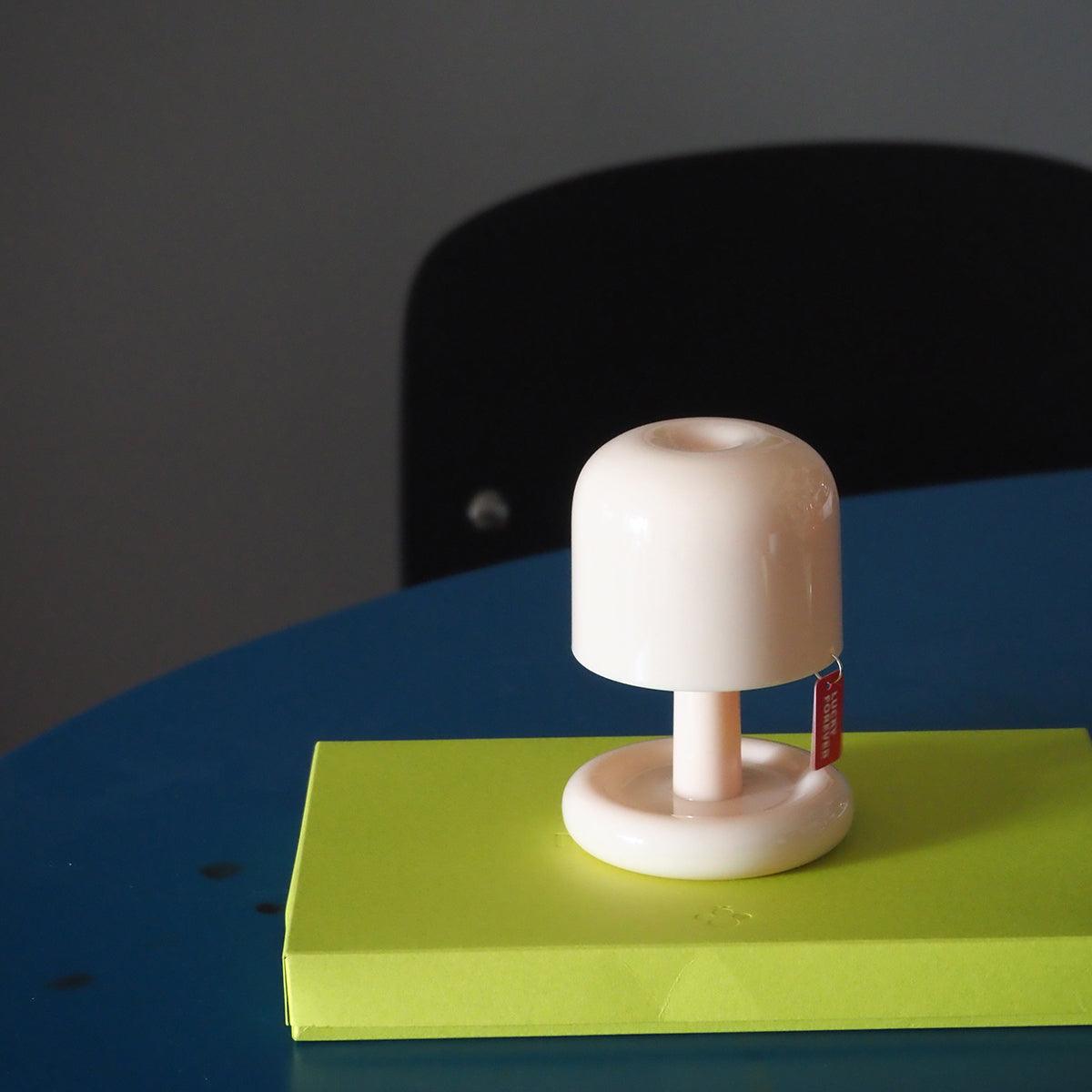 Mini mushroom table lamp with rounded base and warm LED glow 3