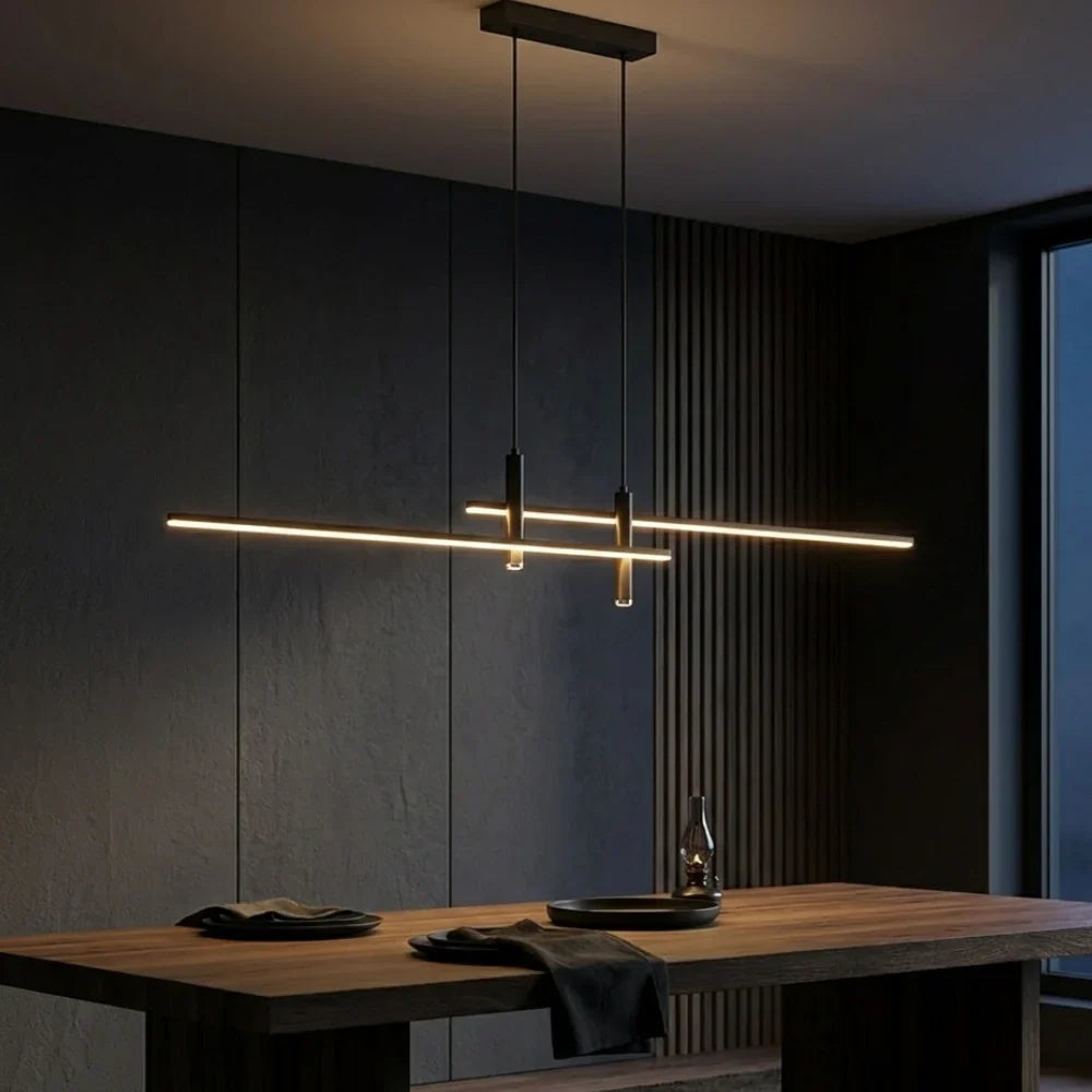 Minimalist linear LED pendant light for dining table