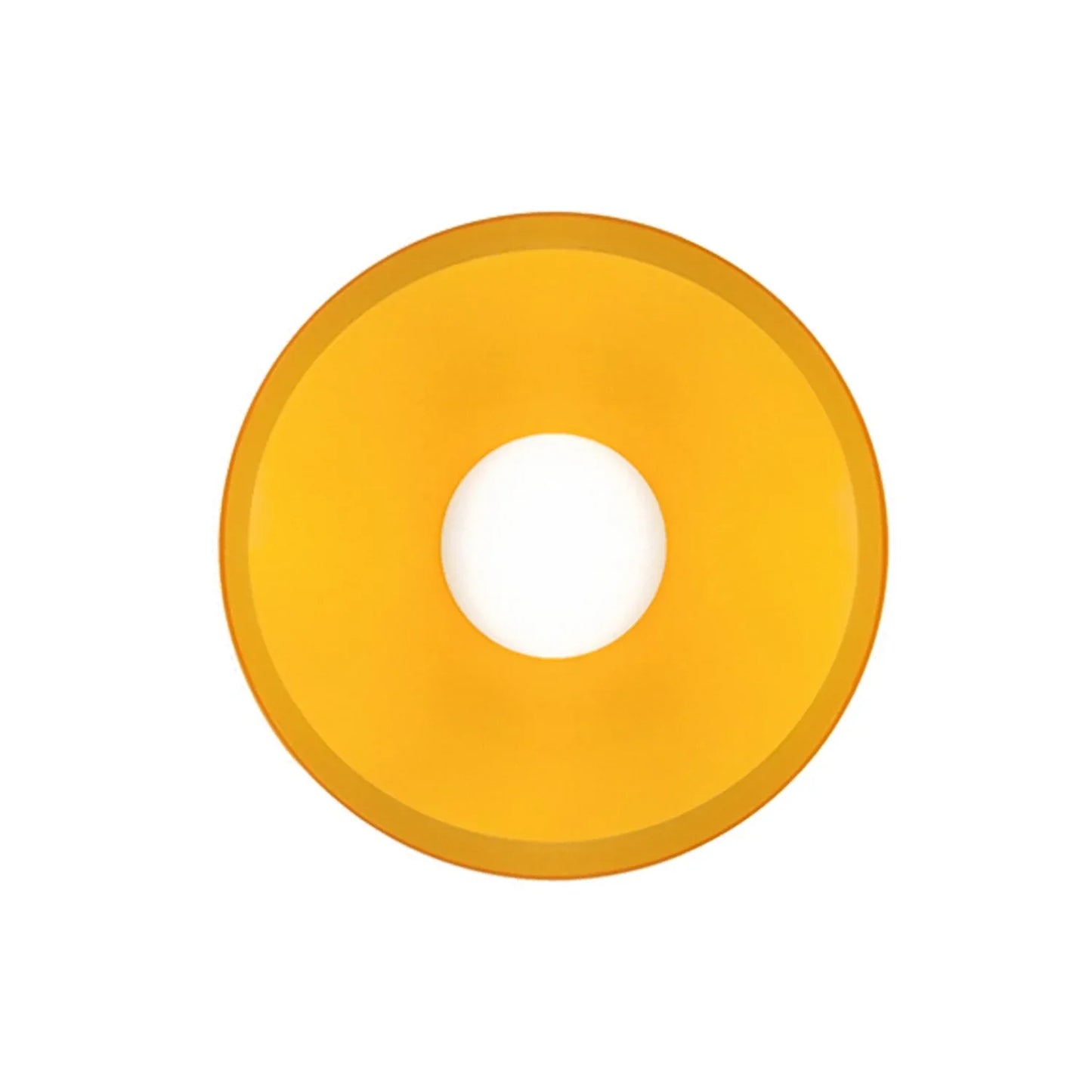 Modern Bauhaus flush mount ceiling light featuring a circular amber glass shade with a central white light source against a plain white background.