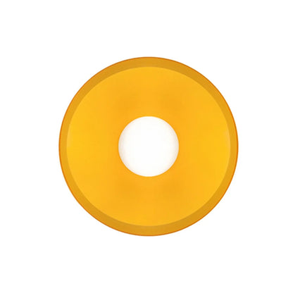 Modern Bauhaus flush mount ceiling light featuring a circular amber glass shade with a central white light source against a plain white background.
