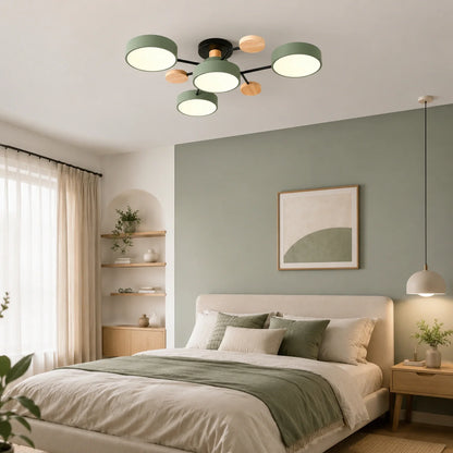 Modern Round LED Ceiling Light with Wooden Accents