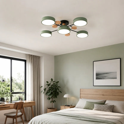 Modern Round LED Ceiling Light with Wooden Accents