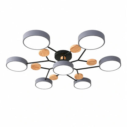 Modern Round LED Ceiling Light with Wooden Accents