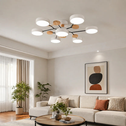 Modern Round LED Ceiling Light with Wooden Accents