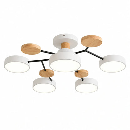 Modern Round LED Ceiling Light with Wooden Accents