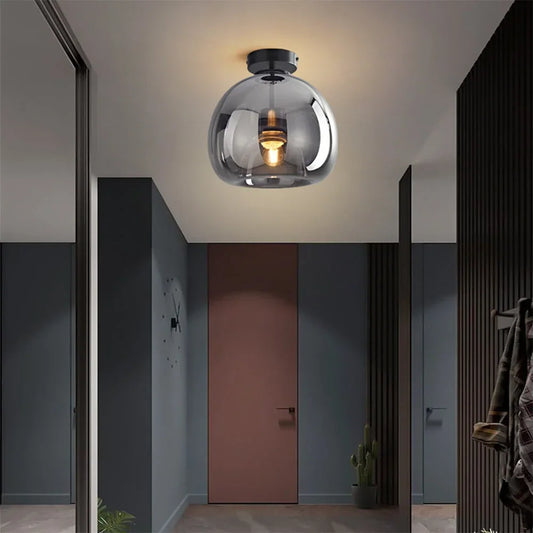 Black modern glass flush mount ceiling light, Ø25 × H17 cm
