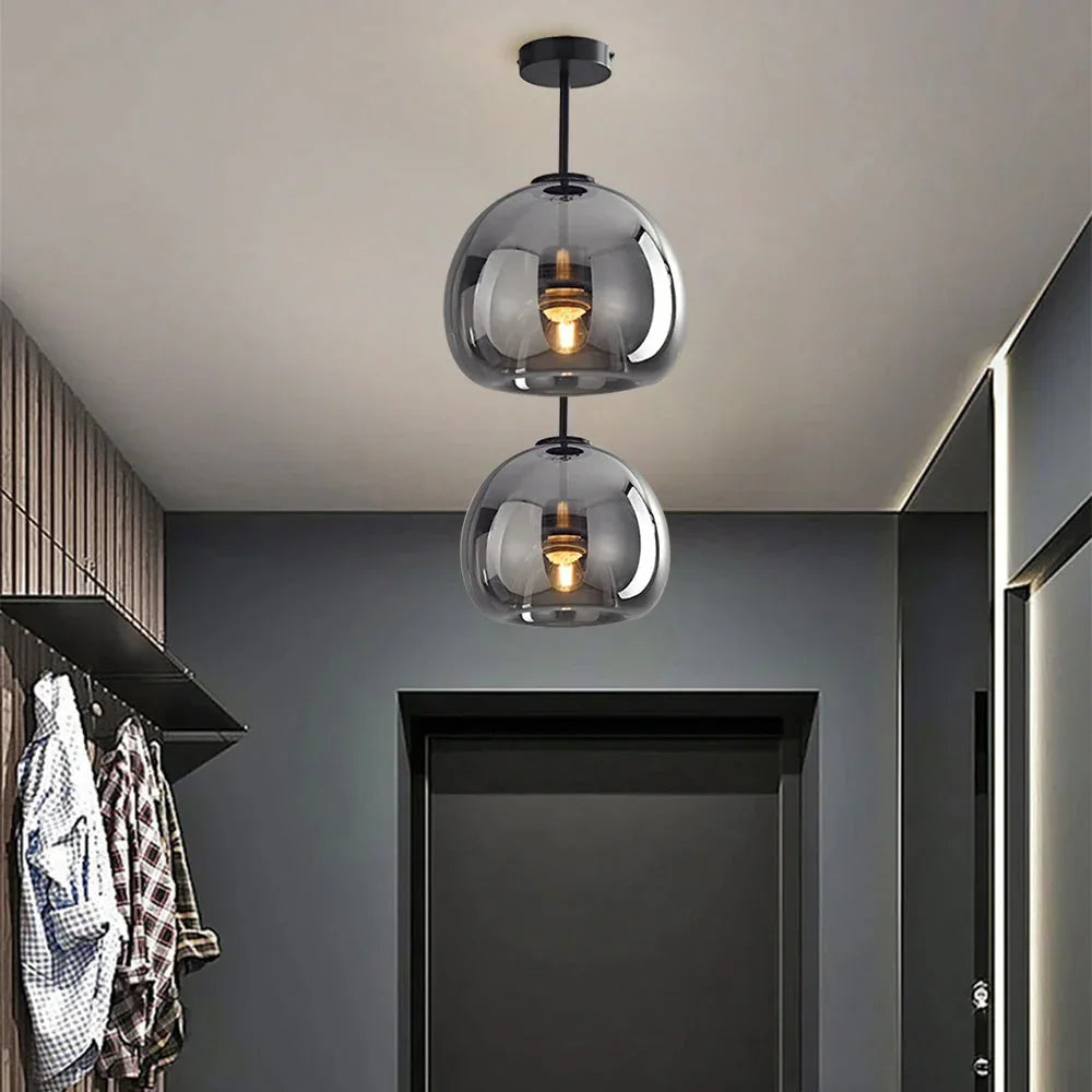 Black modern glass flush mount ceiling light, Ø25 × H29 cm