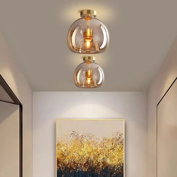 Gold modern glass flush mount ceiling light, Ø25 × H17 cm