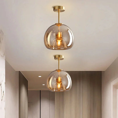 Gold modern glass flush mount ceiling light, Ø25 × H29 cm