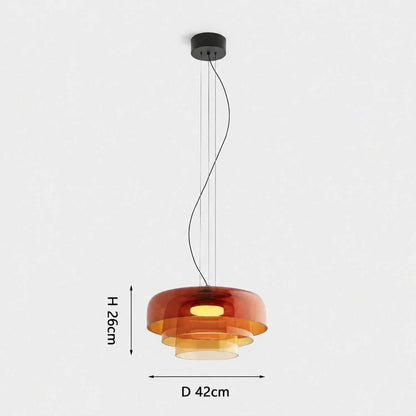 Modern 3-layer orange glass pendant light with integrated LED, featuring a 42cm diameter and 26cm height, perfect for contemporary dining room lighting.