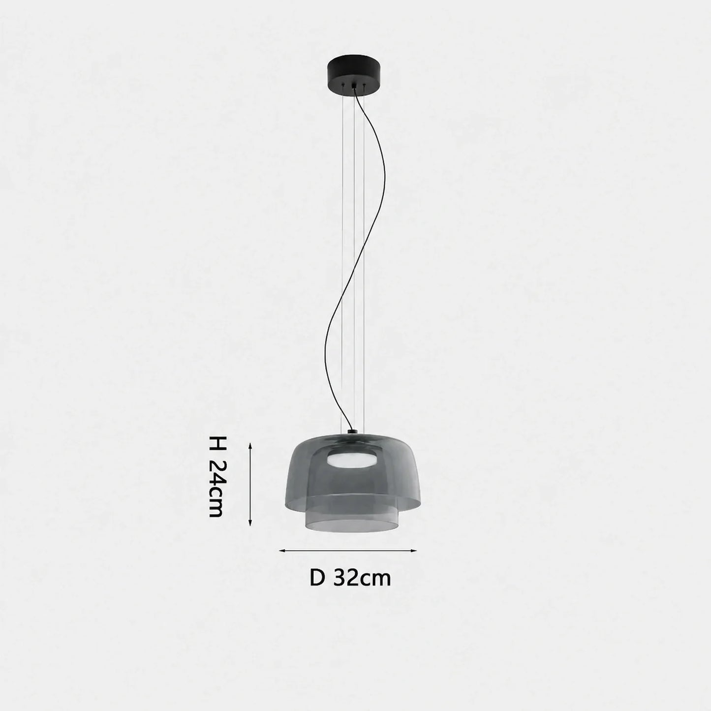 Modern two-layer grey glass pendant light with integrated LED, measuring 32cm in diameter and 24cm in height, suitable for contemporary dining rooms.
