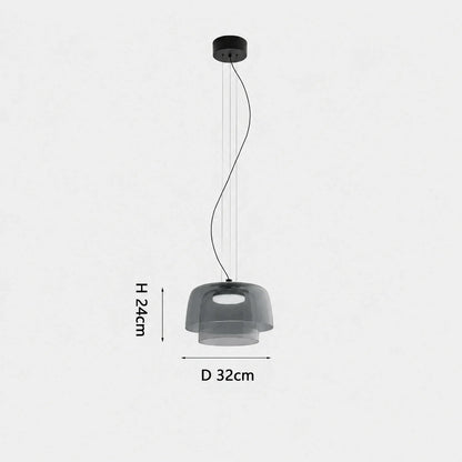 Modern two-layer grey glass pendant light with integrated LED, measuring 32cm in diameter and 24cm in height, suitable for contemporary dining rooms.