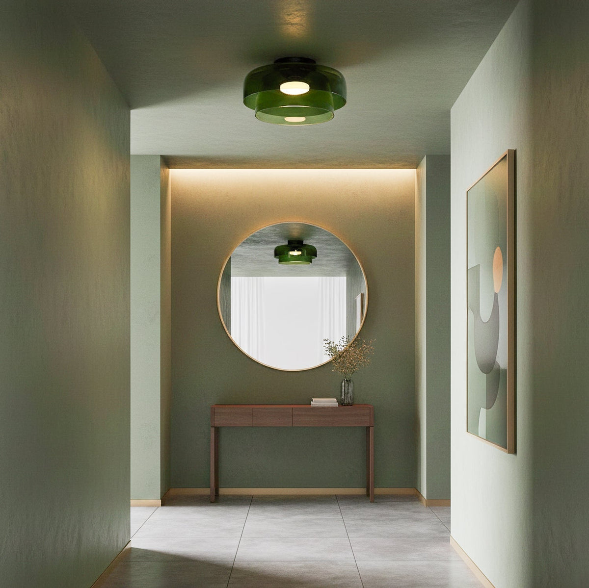 Modern layered glass ceiling light detail view