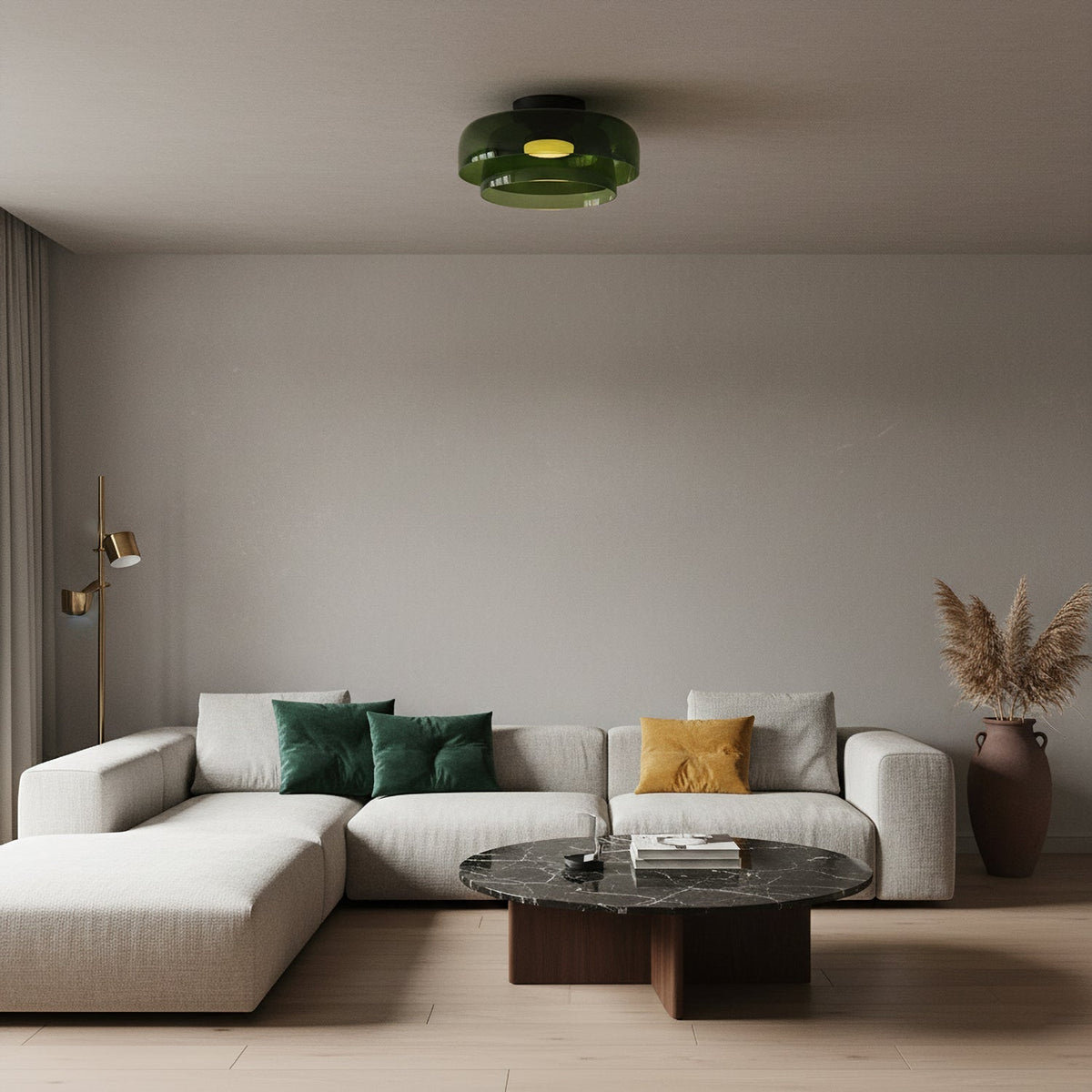 Modern layered glass ceiling light detail view