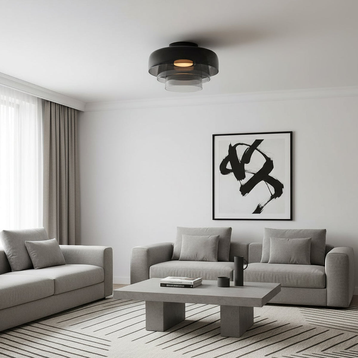 Modern layered glass ceiling light detail view