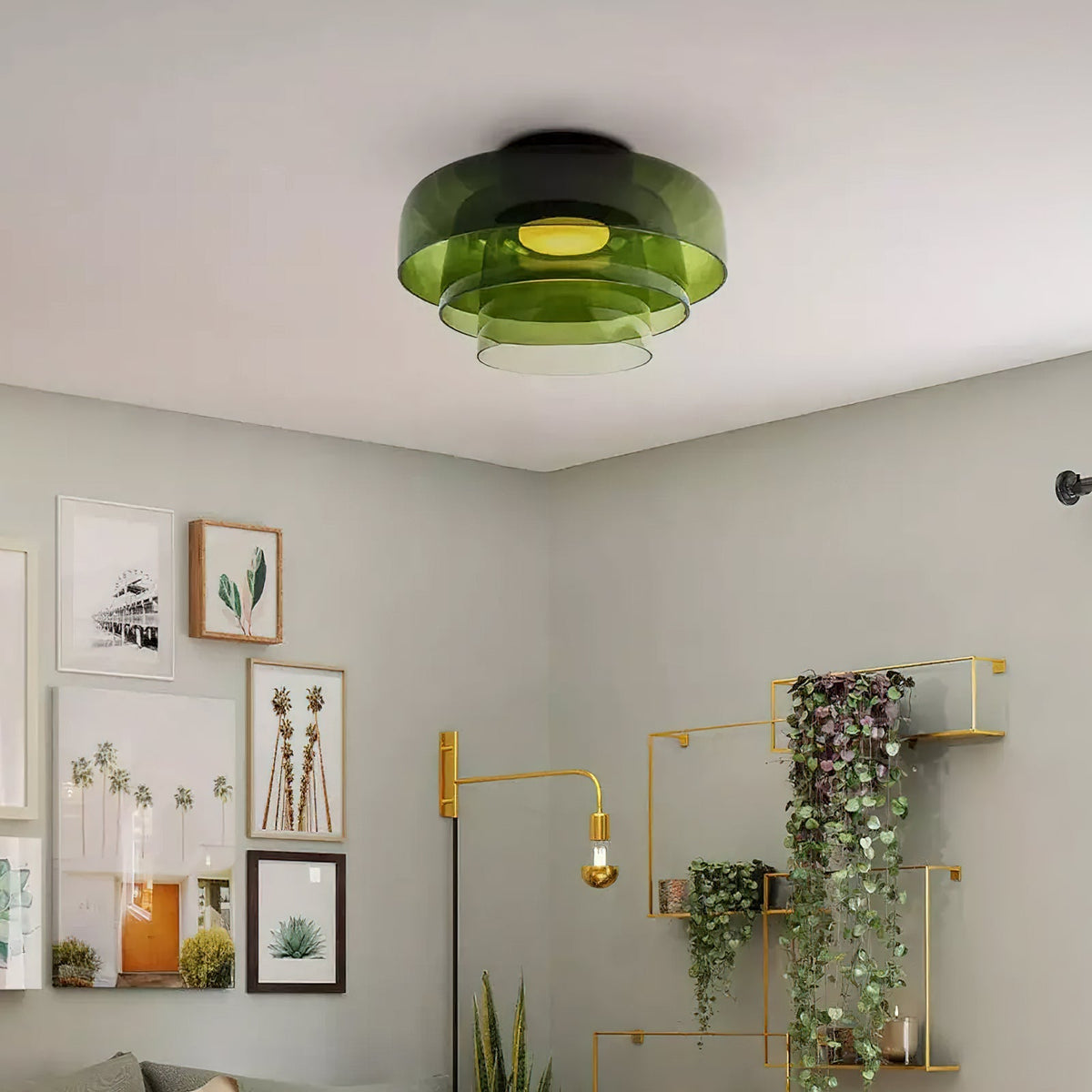 Modern layered glass ceiling light detail view