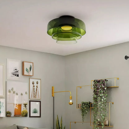 Modern layered glass ceiling light detail view
