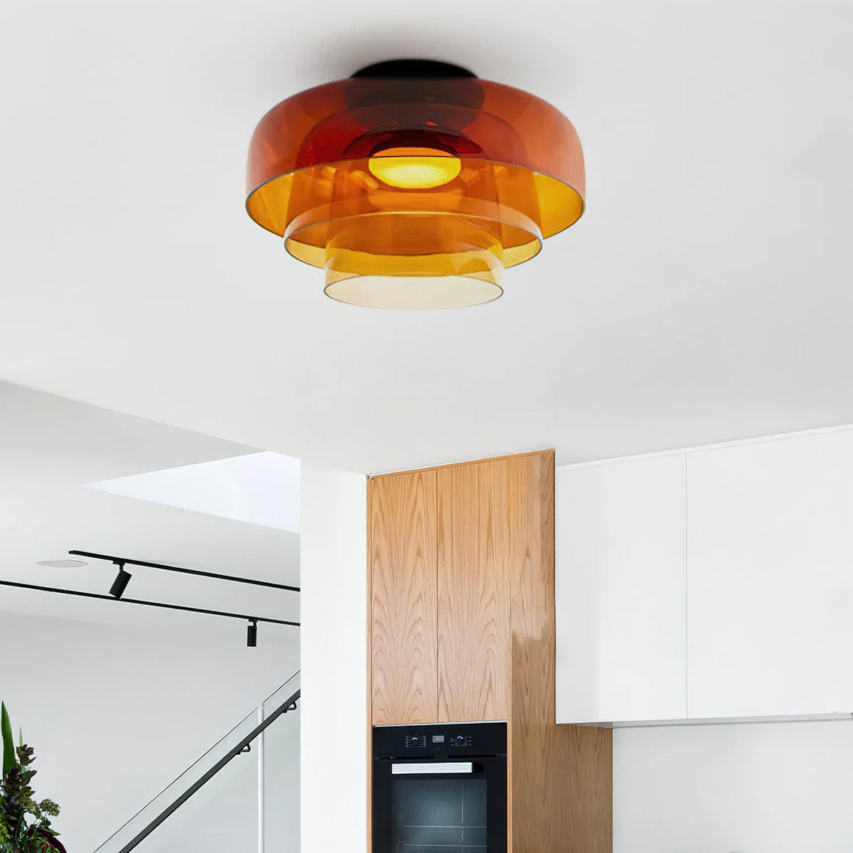 Modern layered glass ceiling light detail view