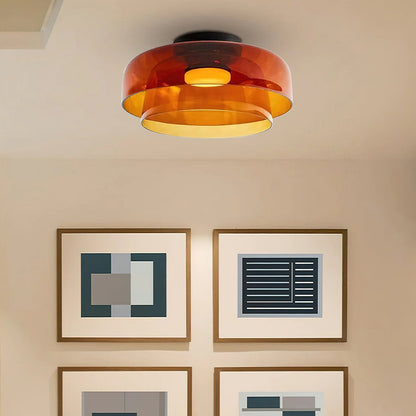 Modern layered glass ceiling light detail view