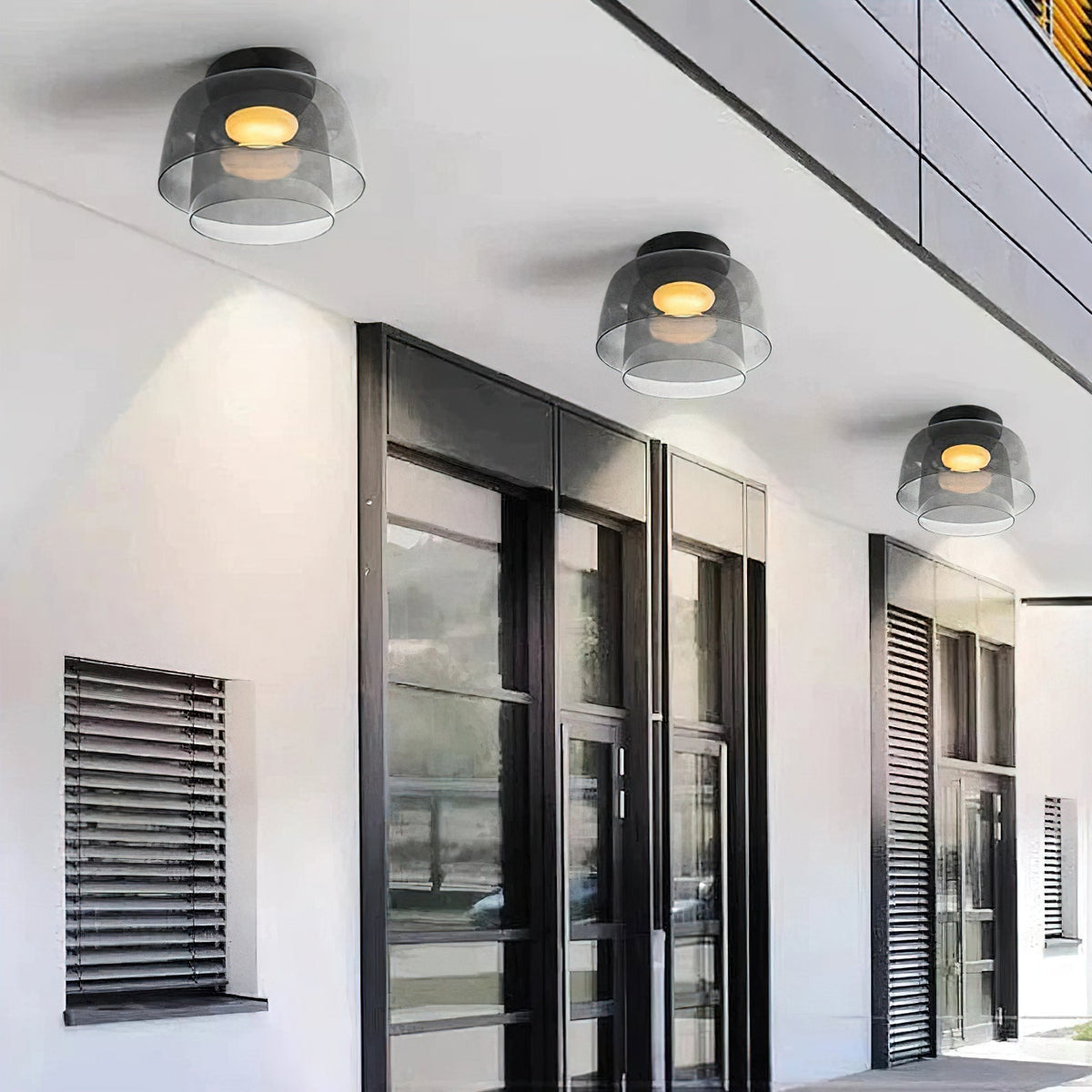 Modern layered glass ceiling light detail view
