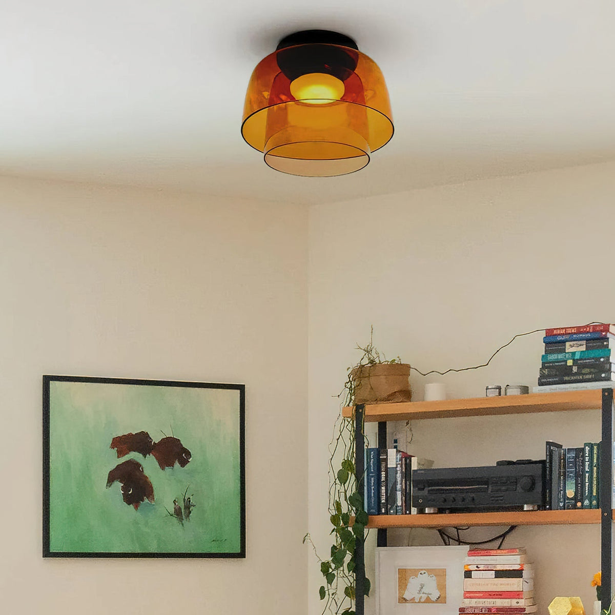 Modern layered glass ceiling light detail view