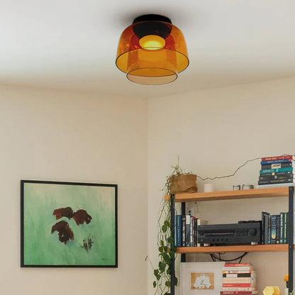 Modern layered glass ceiling light detail view