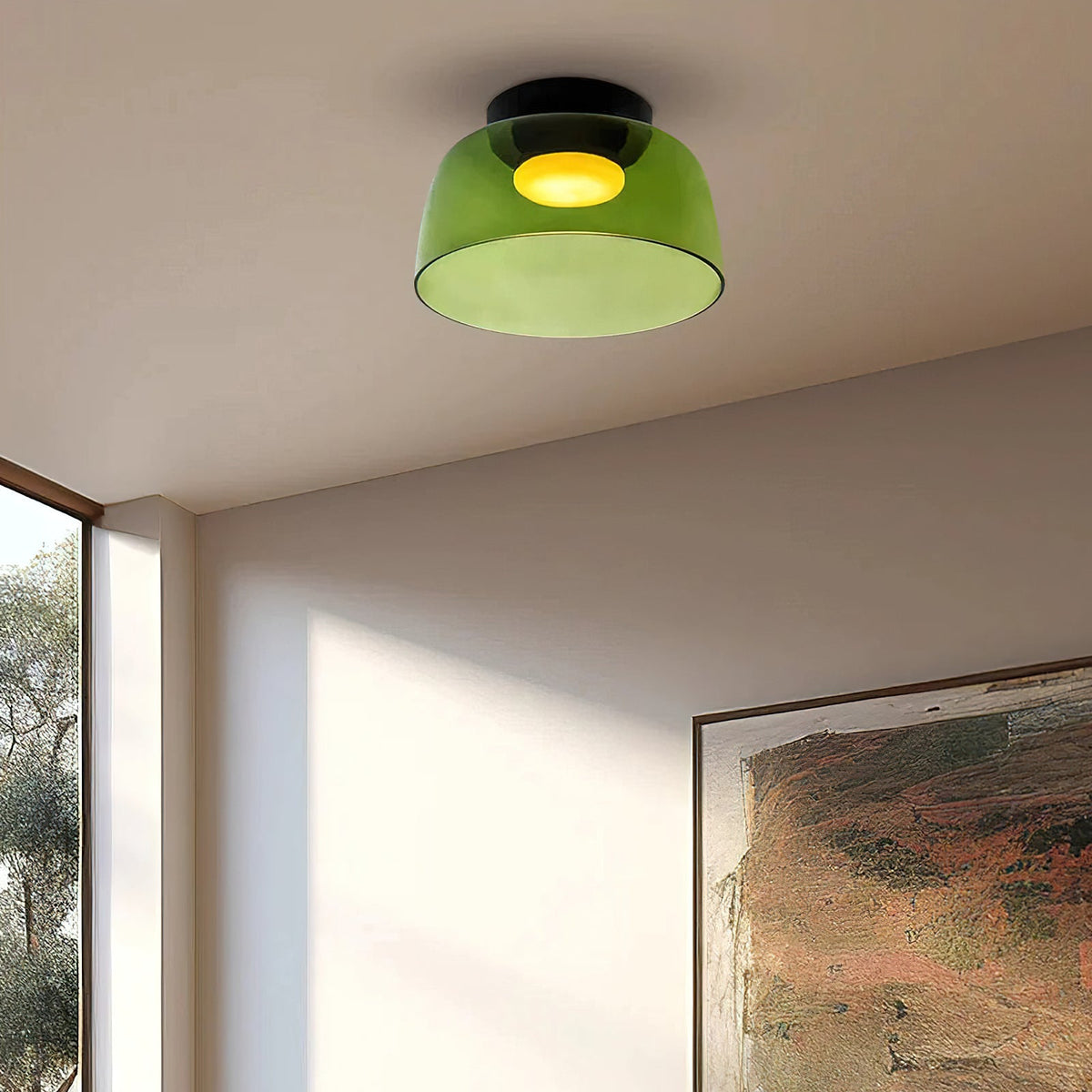 Modern layered glass ceiling light detail view